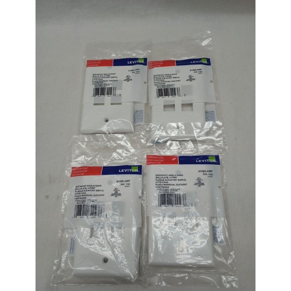 NEW Leviton 41080-4WP 4 Port Wallplate, White Lot Of 4